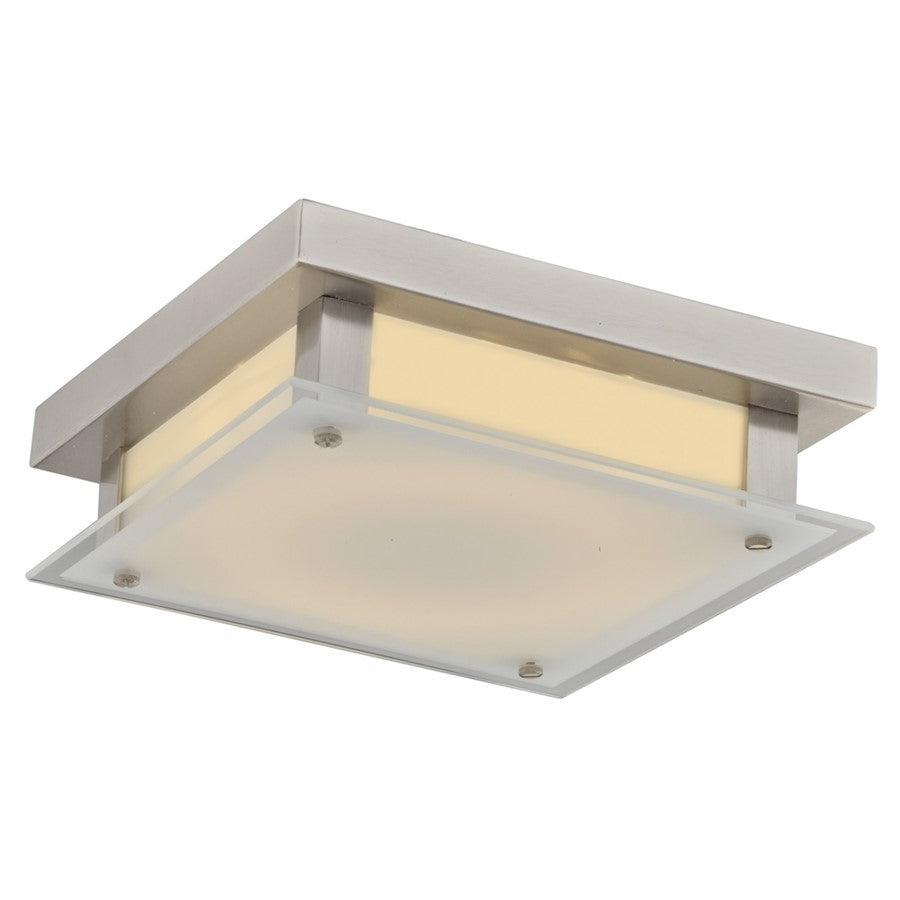 Avenue Lighting Cermack St. 10in 1-Light LED Flush Mount | Brushed Nickel Steel and Glass | Bedroom & Hallway | 10 x 10 x 3 in | Model HF1103-BN