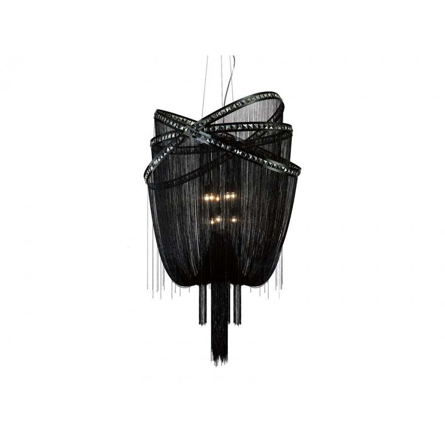 Avenue Wilshire Blvd. 9Lt 60" Chandelier, Black Chrome/Smoke