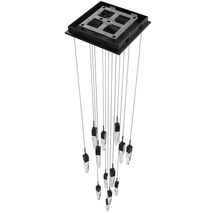 Avenue Lighting Aspen 13Lt 146" Pendant, Black/Bubbled Crystal