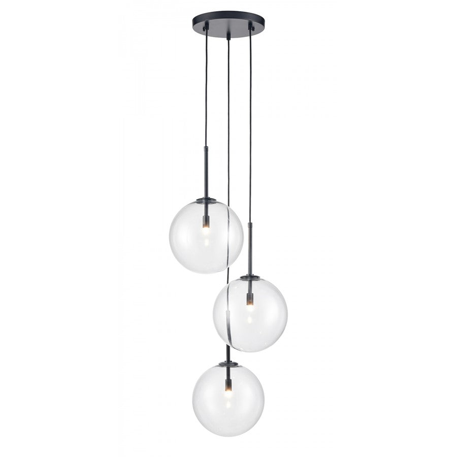 Avenue Lighting Delilah 3Lt 76" Pendant/Multi Port, Black/Glass