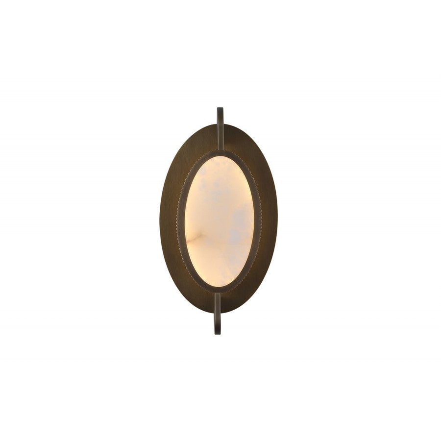 Avenue Lighting 8"W Round Alabaster Plate LED Wall Sconce, Brass