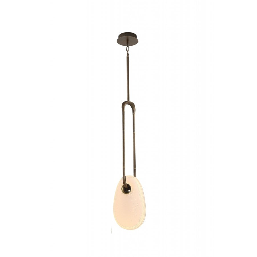 Avenue Palmea 1-Lt 12"H Oval Shape Alabaster LED Pendant, BRS - AEHF7101-AB-WHT