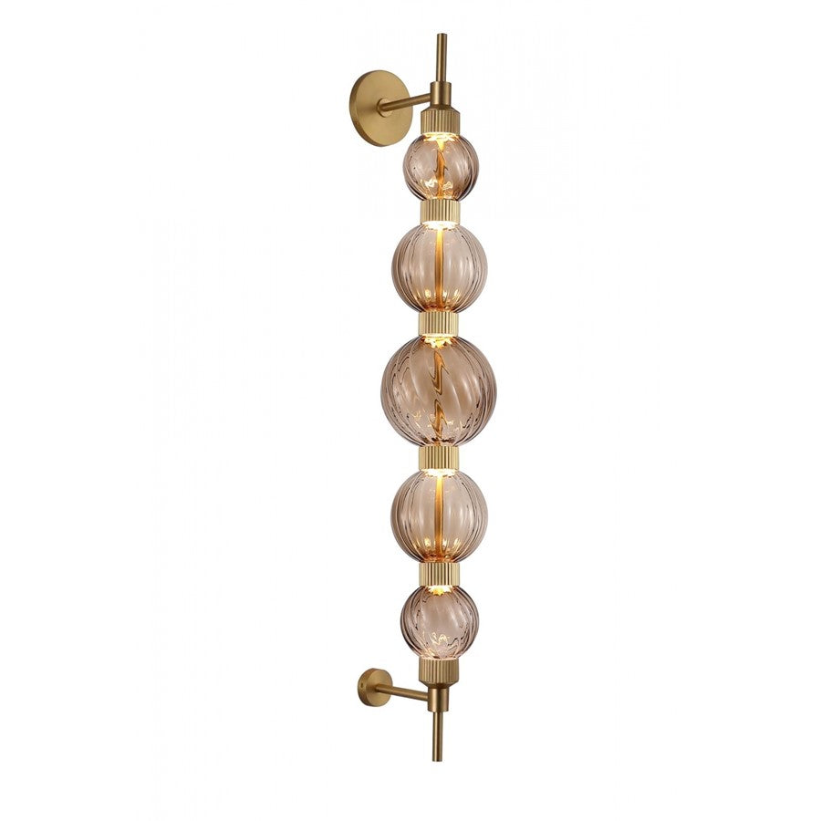 Avenue Zayna 5-Light 38"H LED Wall Sconce, Brass/Brown Glass - AEHF7950-AB-BRN