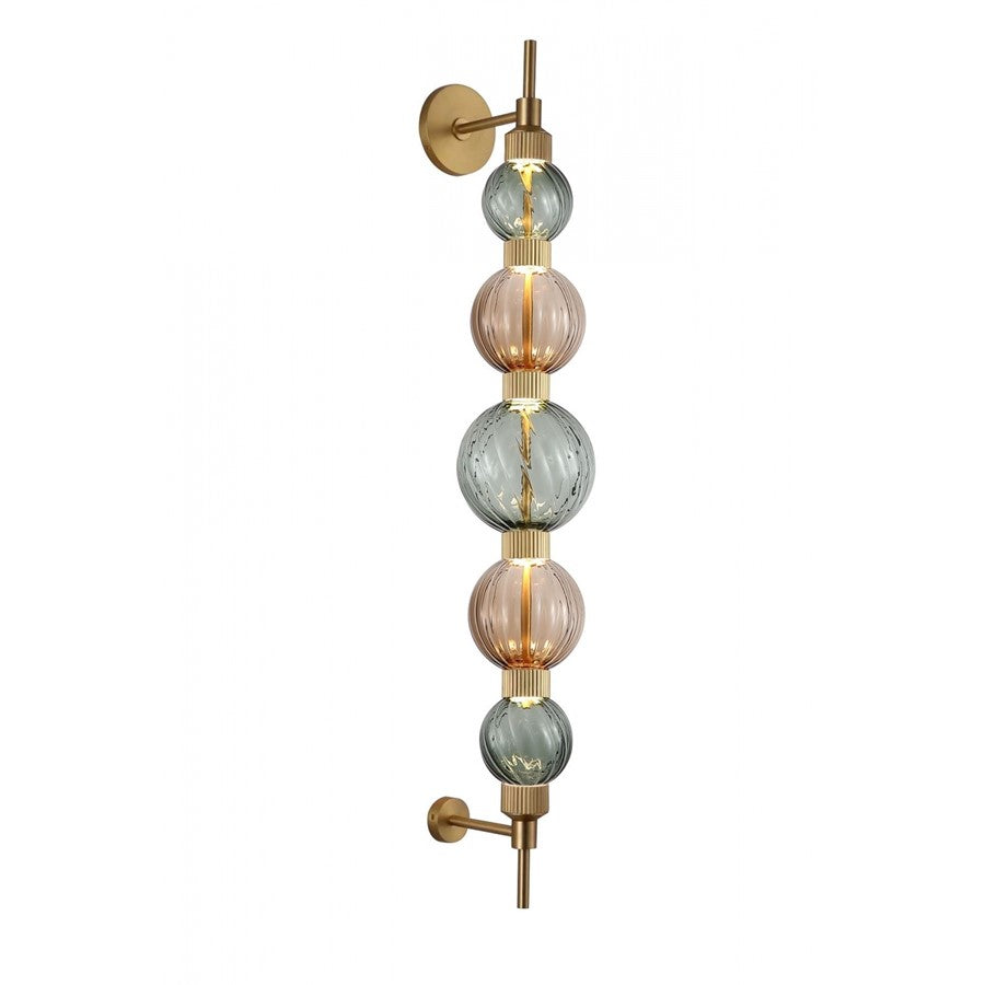 Avenue Zayna 5-Light 38"H LED Sconce, Brass/Green and Brown - AEHF7950-AB-GBG