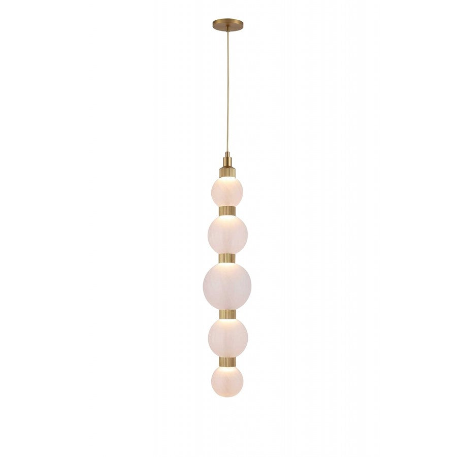 Avenue Zayna 5-Light 36"H LED Pendant, Brass/White Glass - AEHF7960-AB-WHT