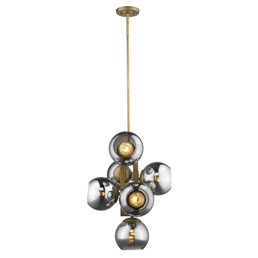 6 Light Pendant, Brass