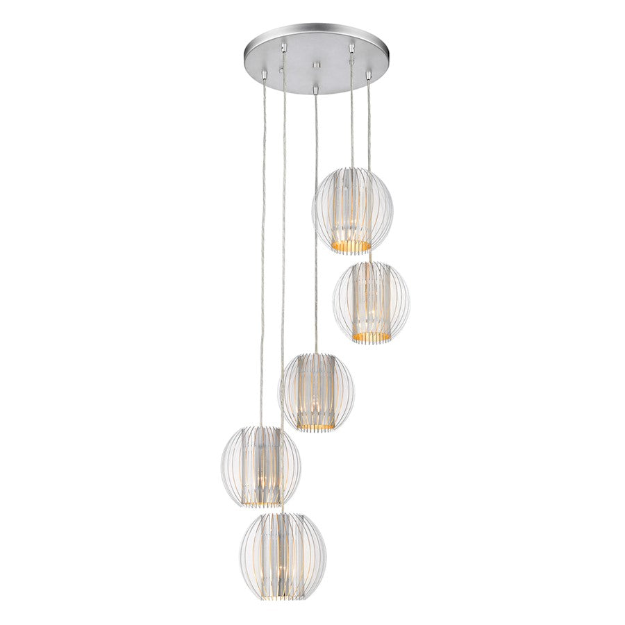 5 Light Pendant, Silver