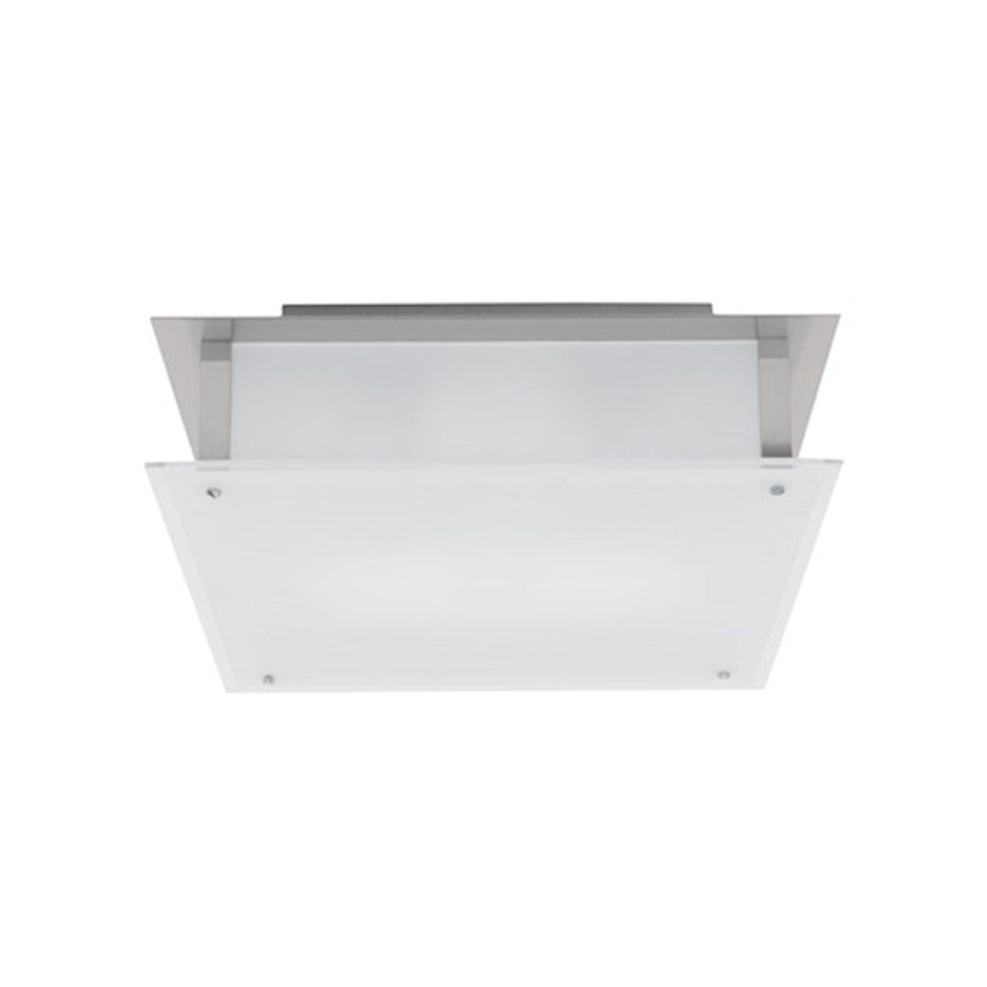 Access Lighting Vision 16in 2-Light Square Flush Mount | Modern Brushed Steel and Frosted Glass | Bedroom & Hallway Ceiling | Model 50032-BS-FST