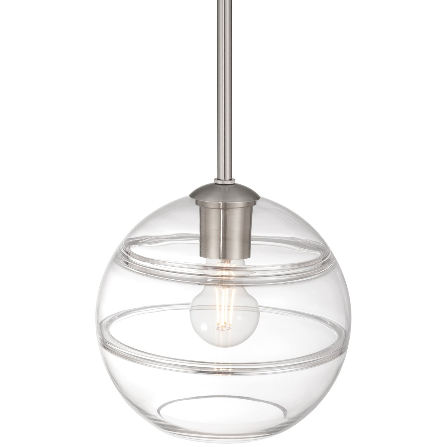 Access Lighting Swirl 1 Light Pendant, Brushed Steel/Clear Ribbed