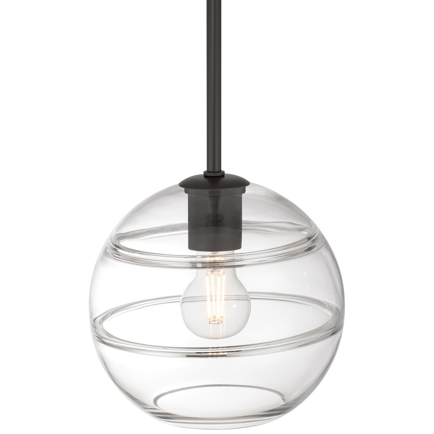 Access Lighting Swirl 1 Light Pendant, Matte Black/Clear Ribbed