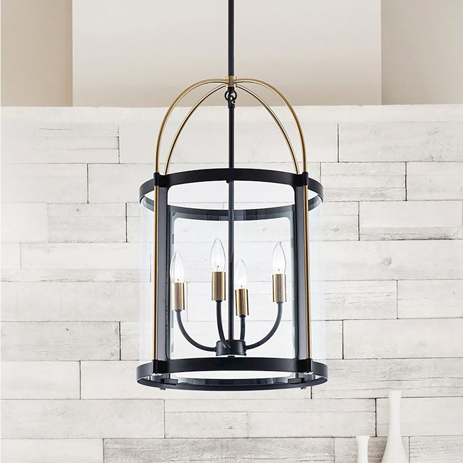 Artcraft Bonita 17in 4-Light Pendant | Classic Black and Brushed Brass Glass | Kitchen Island & Dining Room | 17 x 17 x 24 in | Model AC11515BB