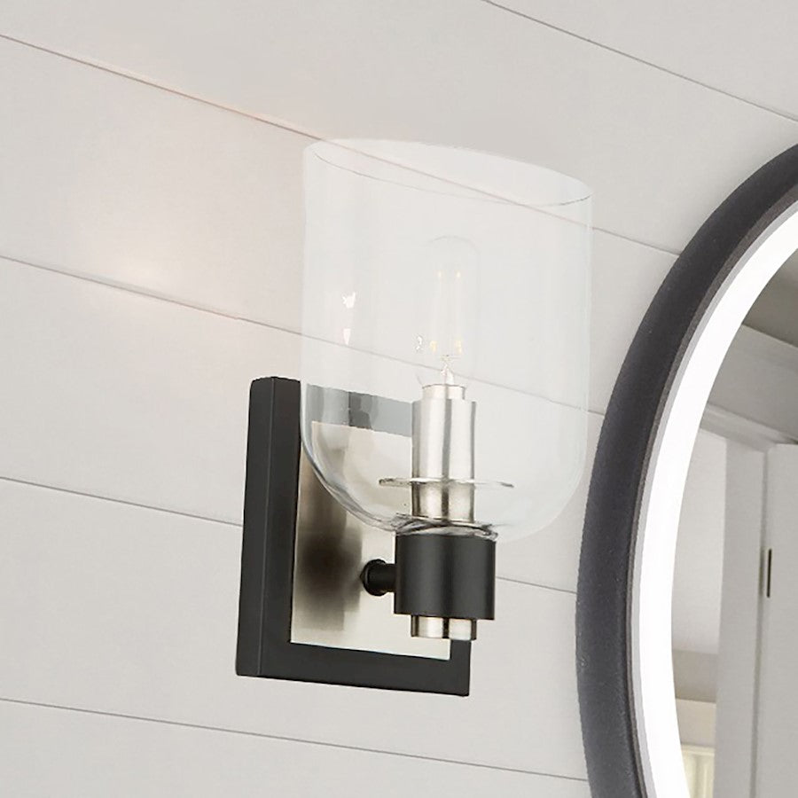 Artcraft Lyndon 1-Light Wall Sconce | Transitional Black and Brushed Nickel Clear Glass | Bathroom & Hallway | 4 x 6 x 8 in | Model AC11691NB