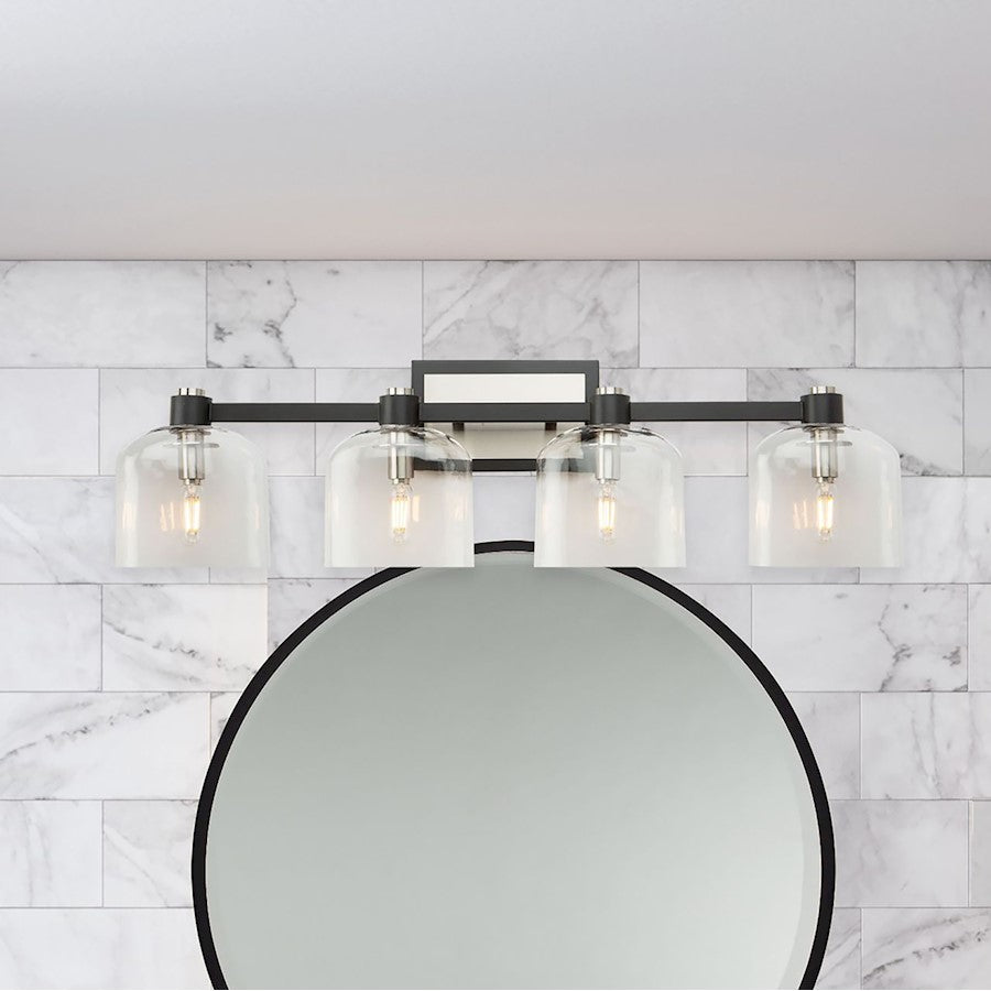 Artcraft Lyndon 31in 4-Light Bathroom Vanity Light | Transitional Black and Brushed Nickel Clear Glass | Bathroom Vanity & Powder | Model AC11694NB