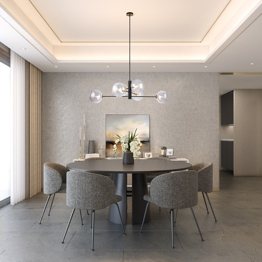 6 Light Chandelier, Matte Black