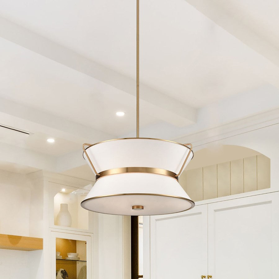 Artcraft Layla 17in 4-Light Chandelier | Glam Brushed Brass and White Linen Glass | Dining Room & Kitchen | 17 x 15.75 x 12.5 in | Model AC11831BB