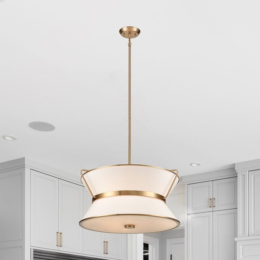 Artcraft Layla 23in 6-Light Chandelier | Glam Brushed Brass and White Linen Glass | Dining Room & Kitchen Island | 23 x 22 x 11 in | Model AC11832BB