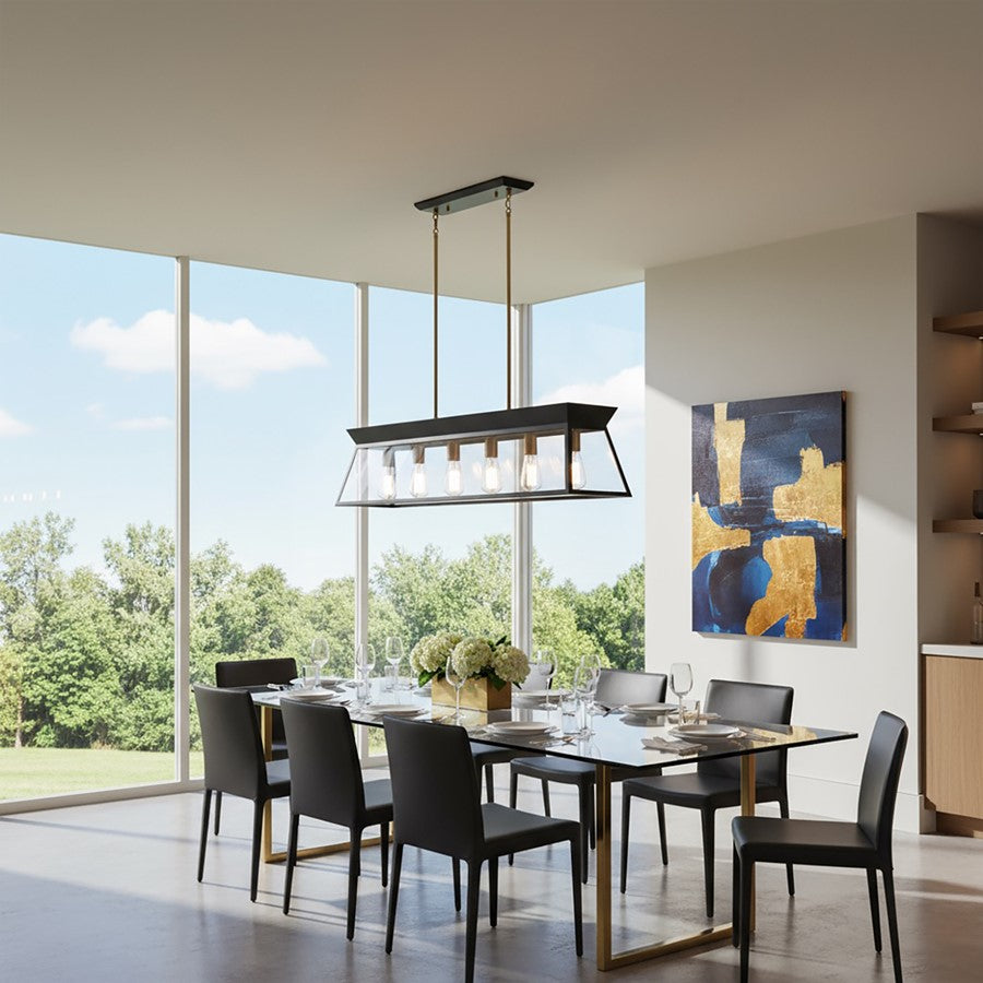 Artcraft Lucian 6 Light Linear Island Chandelier, Black/Brass/Clear