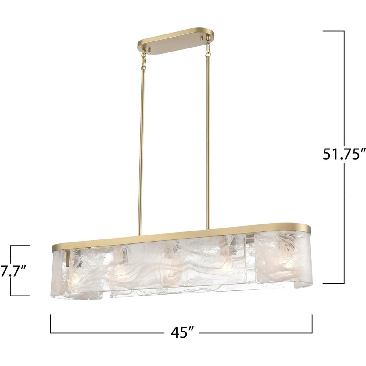 Artcraft Skye 45in 6-Light Island Light | Contemporary Brass and Wispy White Glass | Kitchen Island & Dining Room | 45 x 7 x 7 in | Model AC12175BR