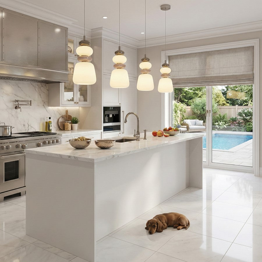 Artcraft Strata 1Lt LED 14" Pendant, Satin Nickel/Acid Opal