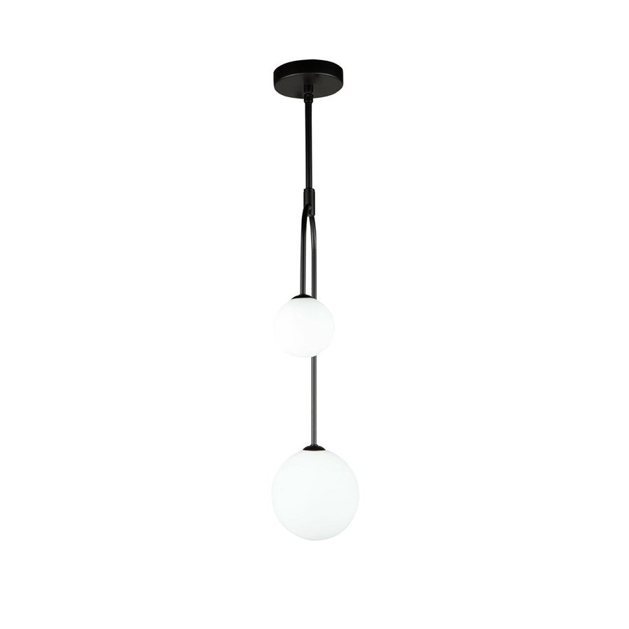 2 Light Pendant, Matte Black/Opal