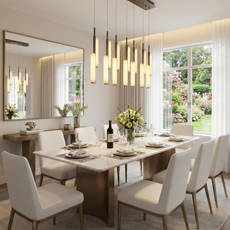 Artcraft Lumina 14Lt LED Pendant, Forged Bronze/Alabaster