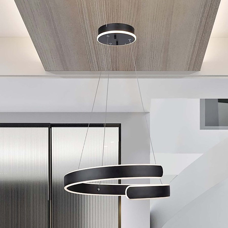 Artcraft Sirius 20in Integrated LED Chandelier | Modern Matte Black Aluminum and PVC | Dining Room & Foyer | 3600 Lumens, 3000K | Model AC7619BK