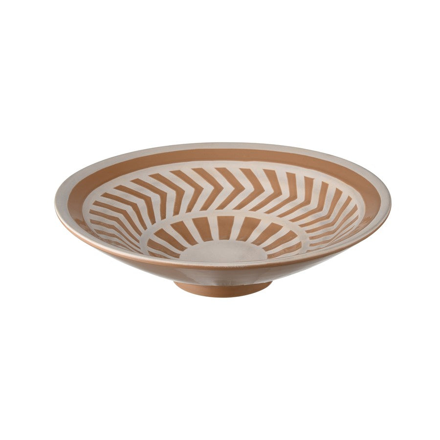 Atlas Lighting Aidy Bowl Set of 2 | Glazed Terracotta Earthenware with White Geometric Pattern | Kitchen & Dining Room Decor | Model AC11017-01S