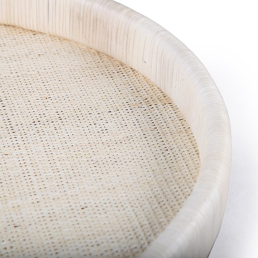 Atlas Lighting Akio 24in Round Serving Tray | Natural Hand-Wrapped Rattan and Wood | Living Room & Kitchen Display | Model AC11019-02