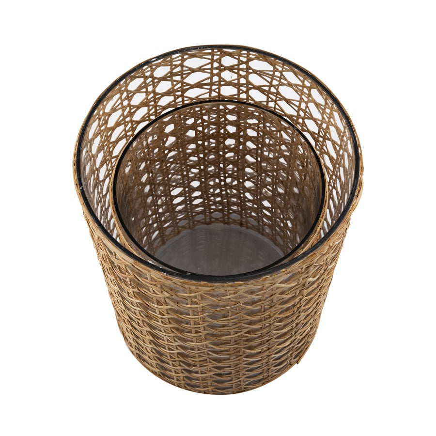 Atlas Lighting Alys Medium Vase | Natural Rattan and Clear Glass | Coastal Living Room & Entryway Decor | 9 x 9 x 12 in | Model AC11029-01