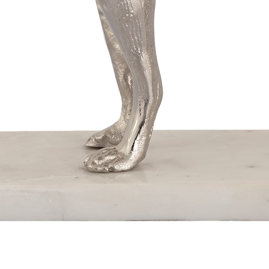 Atlas Lighting Bergie Dog Sculpture | Nickel Aluminum on Marble Base | Bookshelf & Mantel Decor | 12 x 3.25 x 10 in | Model AC11093-01