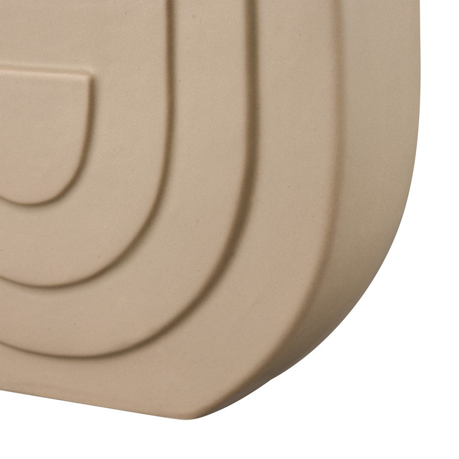 Atlas Lighting Corin 7in Beige Earthenware Vase | Modern Sculptural Demilune | Shelf & Tabletop Accent | 7.75 x 2.75 x 7 in | Model AC11205-01