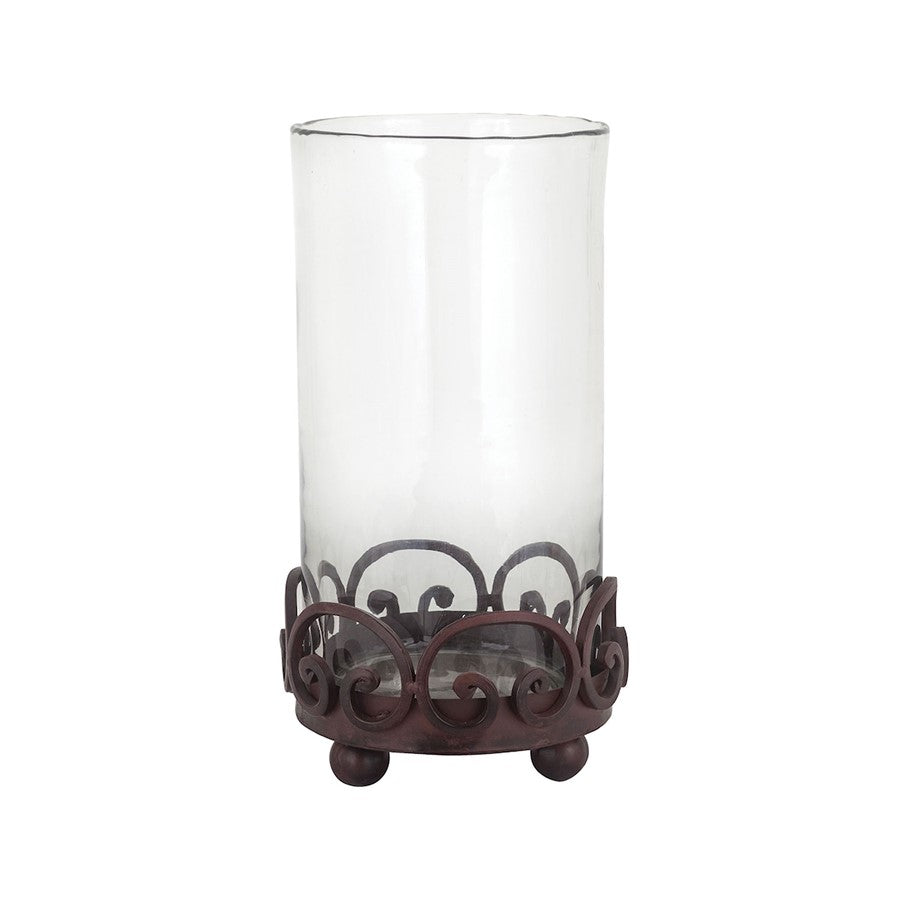 Atlas Lighting Corona Hurricane | Dark Brown Metal & Clear Glass Candle Holder | Dining Room & Mantel Accent | Model AC11208-01