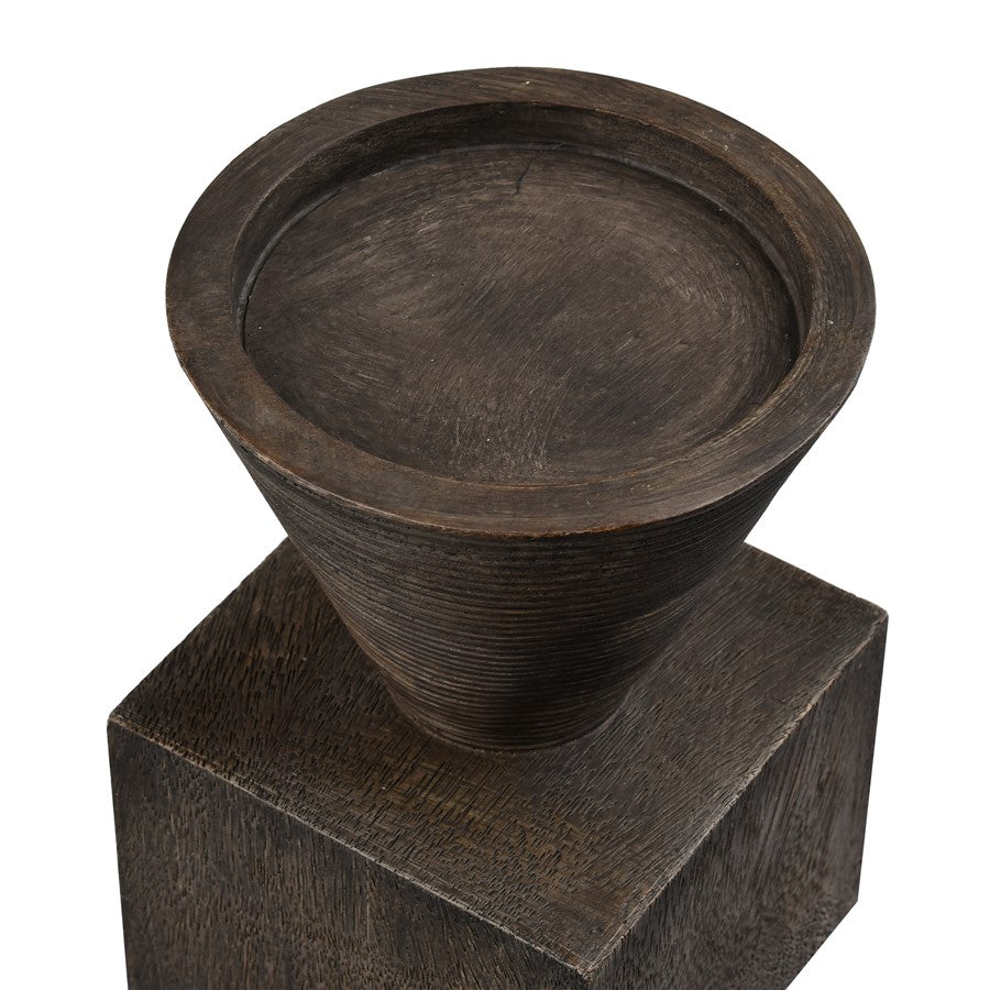 Atlas Lighting Disa Small Candleholder | Dark Brown Composite Brutalist Sculptural | Shelf & Tabletop Decor | 4 x 4 x 6 in | Model AC11249-01