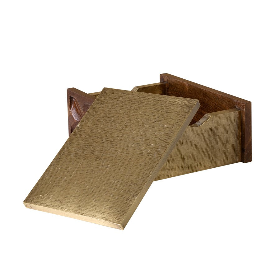 Atlas Lighting Dorsey Large Decorative Box | Walnut Wood with Aged Brass Trim | Living Room & Entryway Storage | 11.5 x 9 x 4.5 in | Model AC11255-02