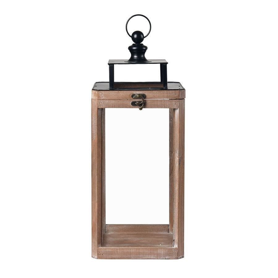 Atlas Lighting Dowd Lantern Set of 2 | Brown Wood and Clear Glass | Tabletop & Covered Patio Decor | 9.5 x 9.5 x 23.75 in | Model AC11264-01S