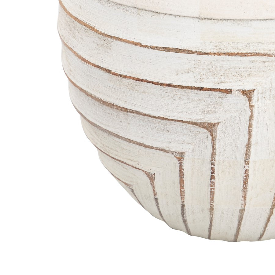 Atlas Lighting Drake 10in White Wood Vase | Modern Contemporary Rounded Decor | Living Room & Entryway Accent | 9.5 x 9.5 x 10 in | Model AC11267-01