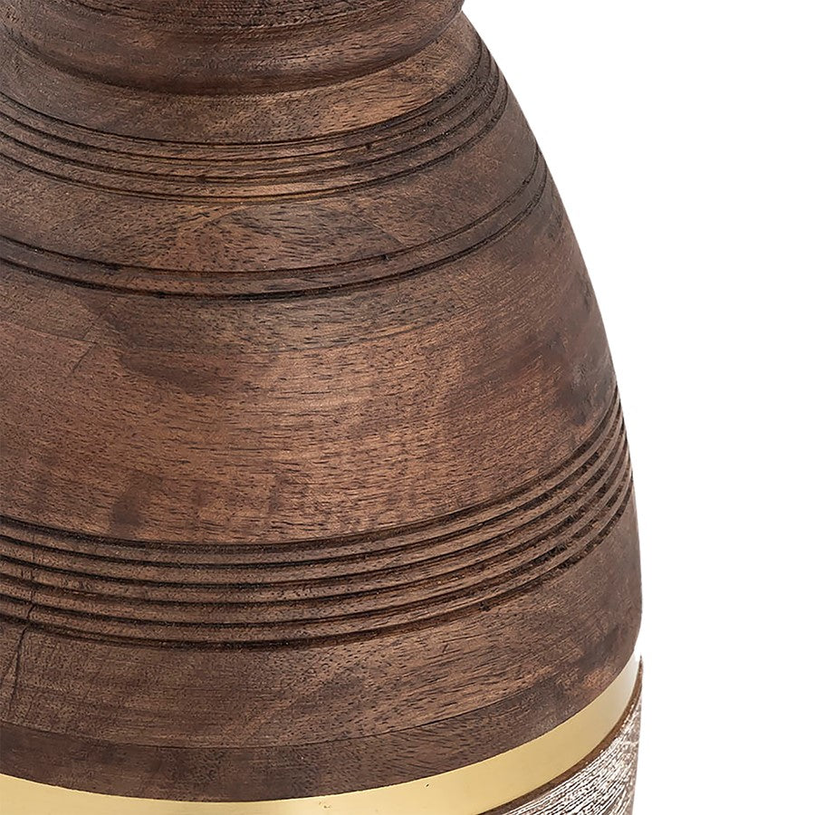 Atlas Lighting Dunn Large Vase | Walnut & Whitewash Wood with Brass Band | Living Room & Entryway Decor | 6.75 x 6.75 x 14 in | Model AC11275-02