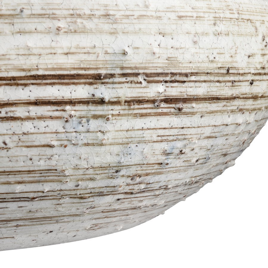 Atlas Lighting Ellen Bowl | White & Brown Striped Earthenware | Decorative Centerpiece & Catchall | 15.25in W x 15.25in D x 5.25in | Model AC11290-01