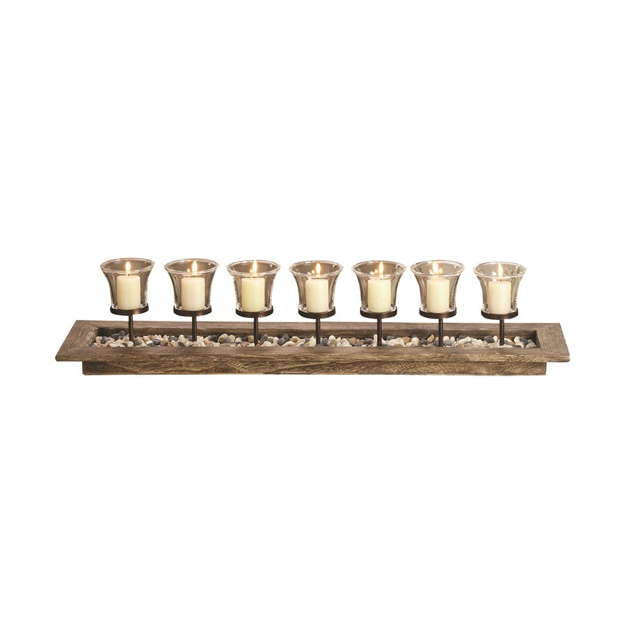 Atlas Lighting Firenza Candleholder Centerpiece | Traditional Natural Wood & Dark Bronze Metal | Dining Table & Mantel Decor | Model AC11315-01