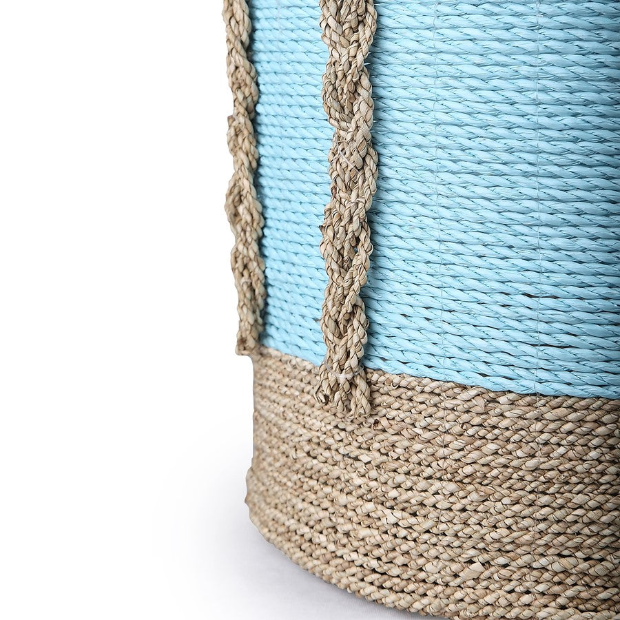 Atlas Lighting Grove Basket Set of 2 | Natural Seagrass & Raffia with Light Blue Accent | Living Room & Bedroom Storage | Model AC11354-01S