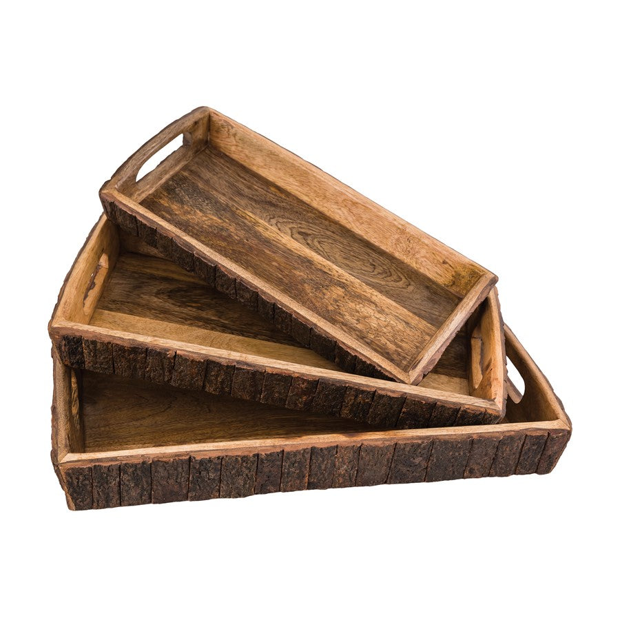 Atlas Lighting Hollingsworth Tray Set of 3 | Natural Wood | Kitchen & Living Room Serving and Decor | 20 x 11 x 3.25 in | Model AC11387-01S