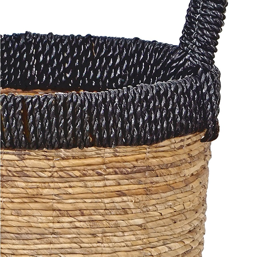 Atlas Lighting Holset Basket Set of 3 | Natural Banana Leaf & Seagrass with Black Handles | Farmhouse & Coastal Storage | 15in W | Model AC11391-01S