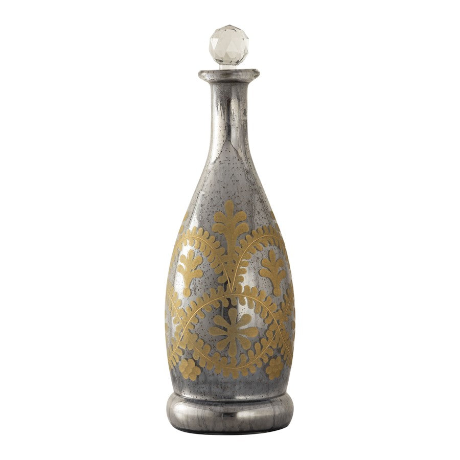 Atlas Lighting Kemal Bottle Set of 3 | Antique Silver & Gold Glass | Shelf & Bar Decor | 4.5 x 4.5 x 14.5 in | Model AC11411-01S