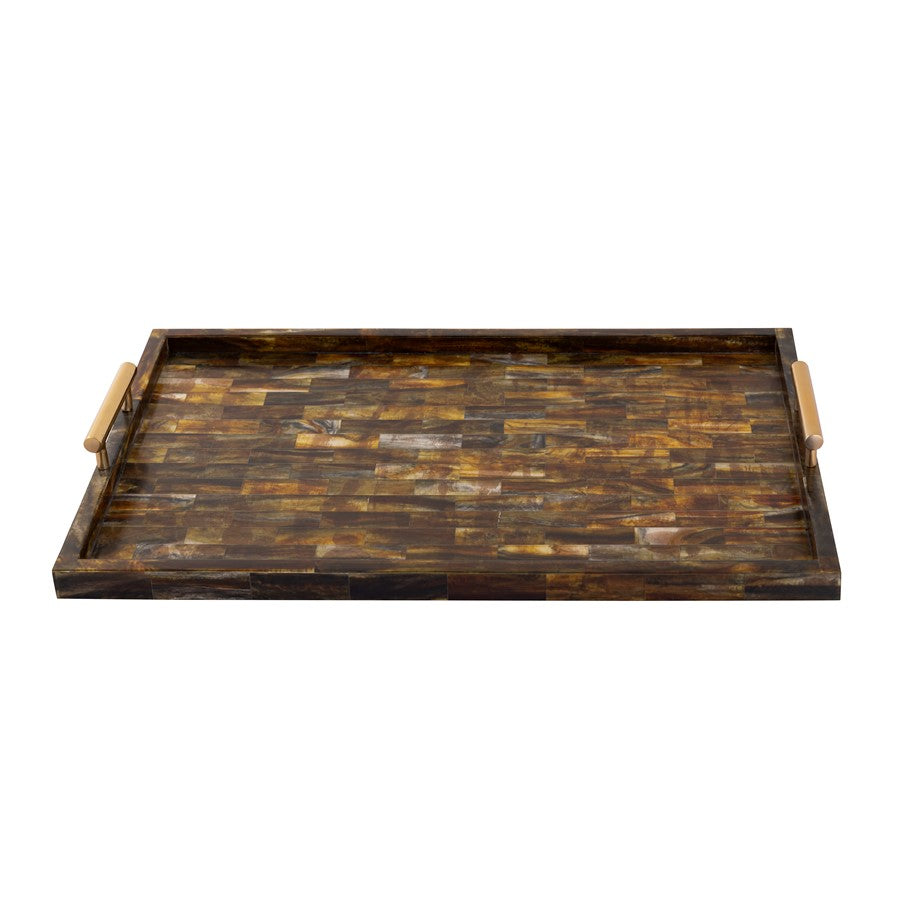 Atlas Lighting Little Horn Tray | Transitional Horn Composite with Brass Metal Handles | Coffee Table & Entryway Serving Tray | Model AC11443-01