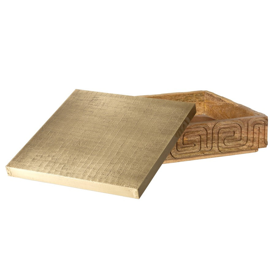Atlas Lighting Maze Large Natural Wood Storage Box | Transitional Mango Wood with Aged Brass Lid | Entryway & Living Room Decor | Model AC11469-01