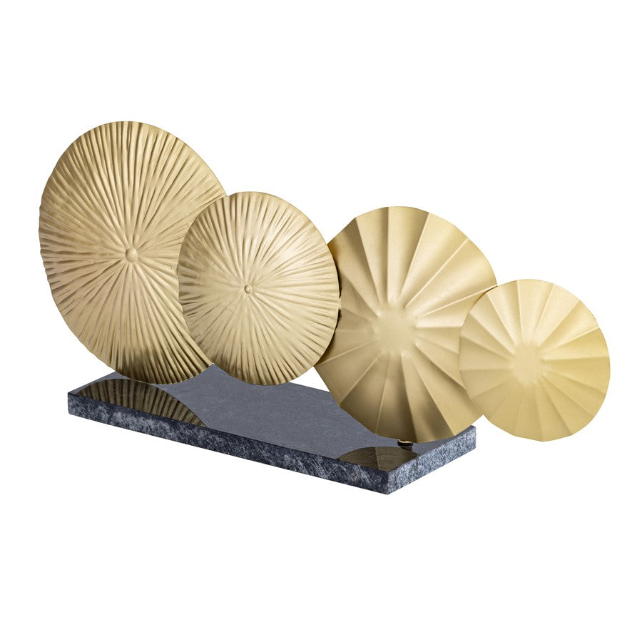 Atlas Lighting Murray Object | Gold Metal Discs on Black Marble Base | Modern Sculpture for Shelves & Tables | 17 x 7 x 3 in | Model AC11493-01