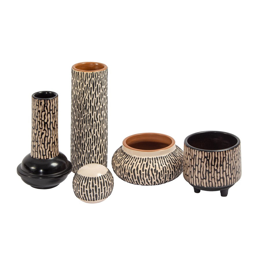 Atlas Lighting Ofelia Orb | Cream and Black Earthenware Decorative Object | Shelf & Mantel Decor | 4 x 4 x 4 in | Model AC11508-01
