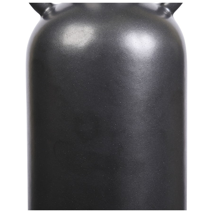 Atlas Lighting Raja Large Vase | Black Satin Earthenware with Amphora Handles | Living Room & Hallway Console Accent | Model AC11547-01