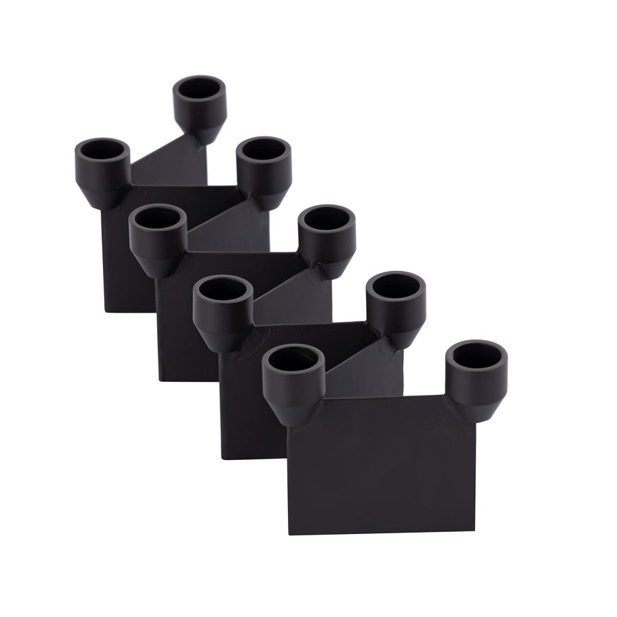 Atlas Lighting Range Multi Candleholder | Modern Black Metal | Dining Table & Mantel Centerpiece | 13 x 4 x 4 in | Model AC11548-01