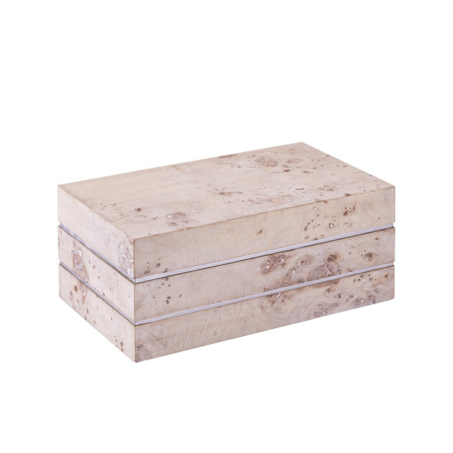 Atlas Lighting Salem Box Tall | White Burl Wood & Satin Nickel Storage | Living Room & Office Organizer | 14 x 8.5 x 6 in | Model AC11569-01